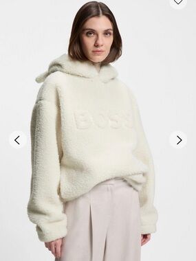 HUGO BOSS Cream Teddy Fleece Hoodie with Ear Hood